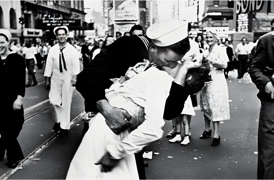 Different Perspectives On Iconic Photograph Of V-J Day Kiss In Times Square, 1945