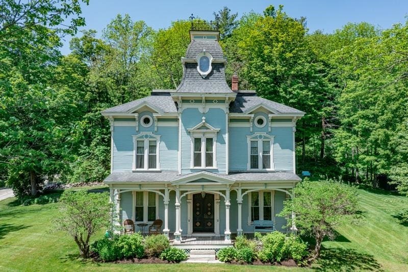 1872 Sky-Blue Victorian-Style House With Stunning Green Mountain Views