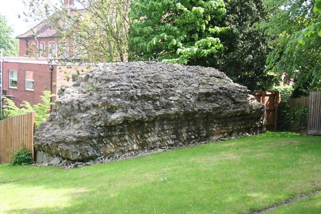 A surviving section of the Roman city wall to the east of the Arch