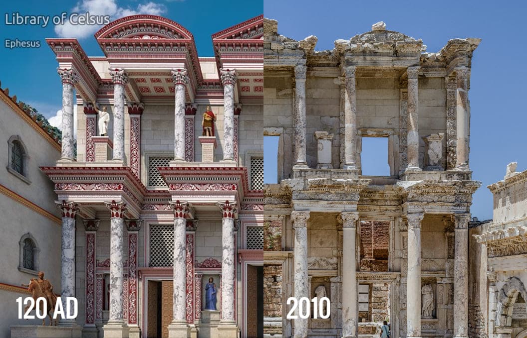 Curious About How The Library Of Celsus Looked In 120 AD And How It Looks Today? Check It Out!