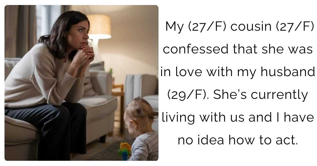 My (27/F) cousin (27/F) confessed that she was in love with my husband (29/F). She’s currently living with us and I have no idea how to act.