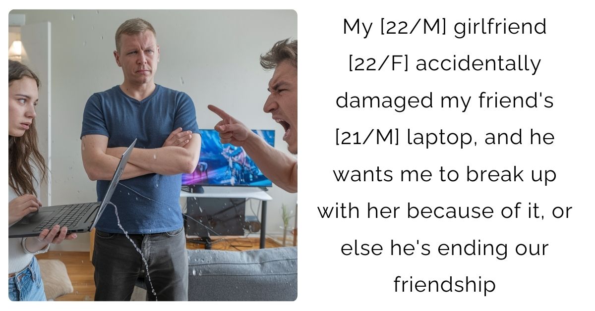 My [22/M] girlfriend [22/F] accidentally damaged my friend’s [21/M] laptop, and he wants me to break up with her because of it, or else he’s ending our friendship